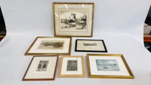 A GROUP OF SIX FRAMED ENGRAVINGS TO INCLUDE LIMITED EDITION AIDAN KIRKPATRICK TIDE MILL AT