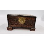 AN ORIENTAL CARVED CAMPHOR WOOD CHEST - W 33 X D 21.5 X H 18CM.