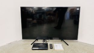 SONY 50 INCH TELEVISION MODEL KDL-50WG6663 WITH INSTRUCTIONS - NO REMOTE AND SONY DVD PLAYER WITH