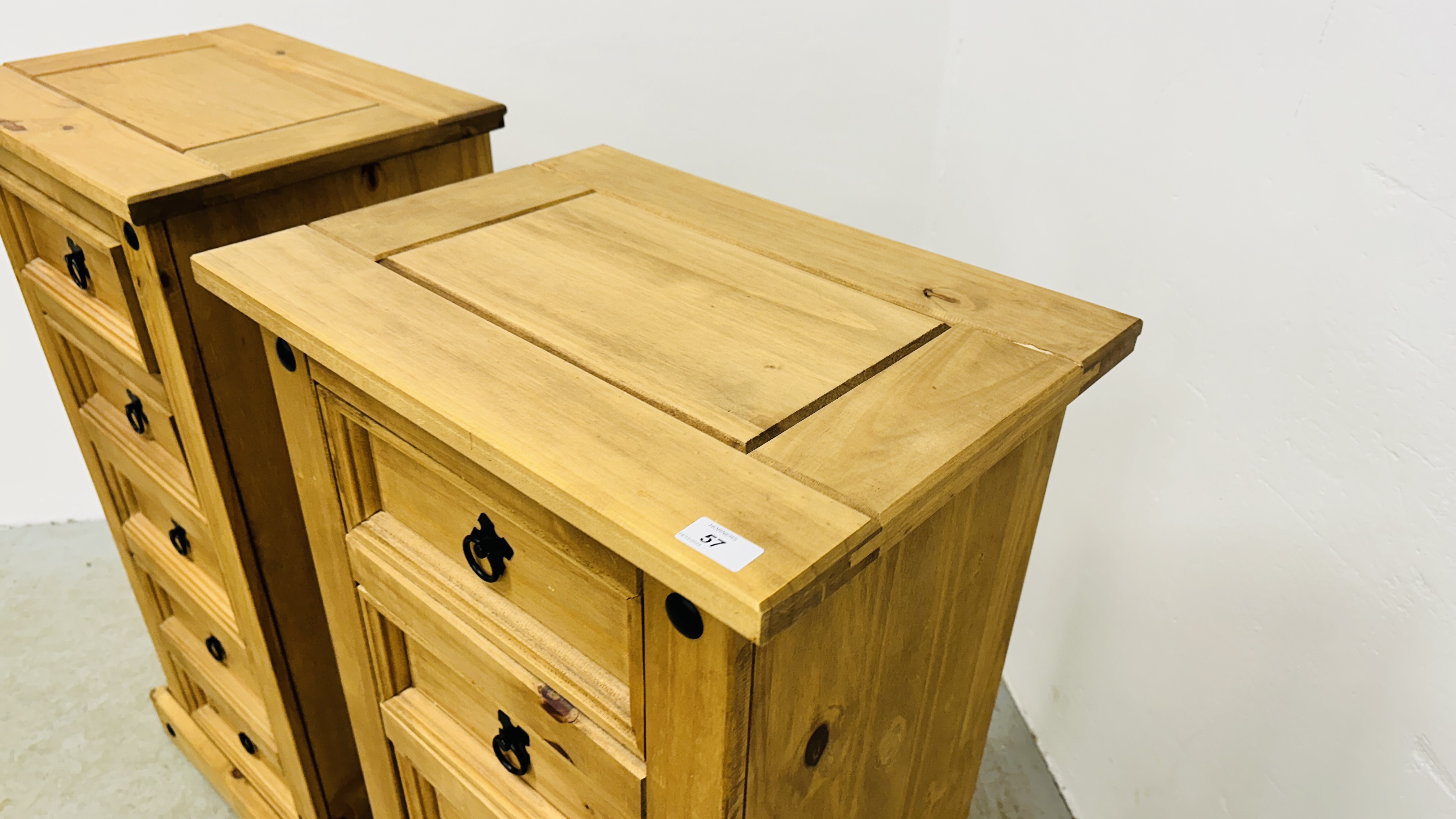 A PAIR OF FIVE DRAWER MEXICAN PINE "CORONA" TOWER CHESTS. - Image 4 of 9