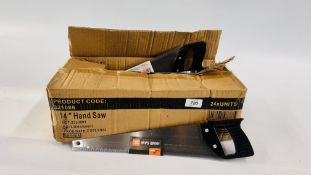 A BOX CONTAINING APPROXIMATELY 24 14 INCH AS NEW HANDY HOME HAND SAWS.