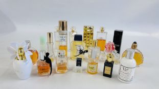 A GROUP OF ASSORTED PART USED FRAGRANCES TO INCLUDE EXAMPLES MARKED CHANEL, ELIZABETH TAYLOR ETC.