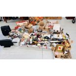 14 BOXES OF ASSORTED HOUSEHOLD SUNDRIES TO INCLUDE KITCHENWARE, DECORATIVE EFFECTS, TAPES, BASKETS,