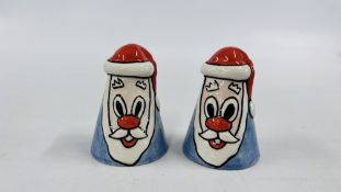 A LORNA BAILEY COLLECTORS FATHER CHRISTMAS SALT AND PEPPER, BEARING SIGNATURE H 7CM.