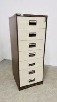 A TRIUMPH 7 DRAWER STEEL FILING CABINET COMPLETE WITH KEY, W 52CM, D 62CM, H 132CM.