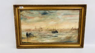 A FRAMED OIL ON CANVAS DEPICTING LIFEBOAT RESCUE, GORLESTON INTEREST BEARING SIGNATURE C.F.