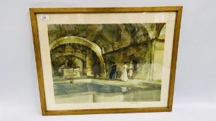 A FRAMED RUSSELL FLINT PRINT "BATHING BEAUTIES" BEARING PENCIL SIGNATURE.