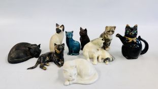 A GROUP OF NINE CAT ORNAMENTS TO INCLUDE WINSTANLEY EXAMPLES.