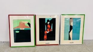 THREE A. DALLA CORTA ABSTRACT PRINTS, 34CM X 48CM.