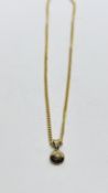 A 9CT GOLD DIAMOND PENDANT AND CHAIN.