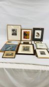 BOX CONTAINING TWELVE ASSORTED ETCHINGS AND ORIGINAL ARTWORKS TO INCLUDE STREET SCENES, PORTRAITS,