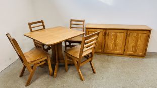 A BESPOKE CRAFTED BY ROB CORBETT (FOUNDER OF THE CORPUSTY SIX) SOLID OAK PEDESTAL DINING TABLE AND