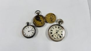 TWO VINTAGE SILVER CASED FOB WATCHES, ONE EXAMPLE HAVING AN ENAMELED DIAL AND ENGRAVED DETAIL,