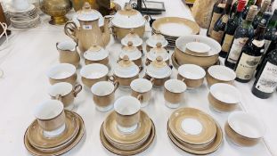 A QUANTITY OF "DENBY" SEVILLE PATTERN TEA AND DINNERWARE.