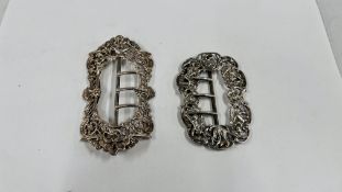 TWO ELABORATE ANTIQUE SILVER OPEN WORK BUCKLES, LONDON ASSAY WILLIAM COMYNS.