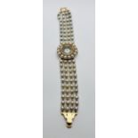 A LUCIEN PICCARD CULTURED PEARL 14K 585 COCKTAIL BRACELET WATCH E19044.