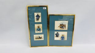 TWO FRAMED PICTURES DEPICTING VARIOUS ORIENTAL FIGURED WATERCOLOURS (SOME FOXING)