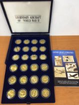 COINS: MARSHALL ISLANDS "LEGENDARY AIRCRAFT OF WW2" SET OF 24 BRASS $10 COINS IN WESTMINSTER CASE.