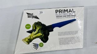 AS NEW BOXED EDGE OF BELGRAVIA PRIMAL ELECTRIC BLUE CERAMIC CHEF KNIFE SERIES COMPLETE FIVE PIECE