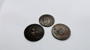 A NORWICH TOKEN 1811, A CORNISH PENNY 1811 AND A DOUBLE HEADED PENNY.