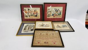 FIVE FRAMED COLOURED ENGRAVINGS TO INCLUDE FASHION "LES MODES PARISIENNES", "LA MODE ILLUSTREE",