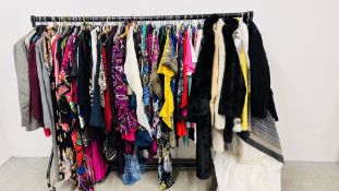 AN EXTENSIVE COLLECTION OF GOOD QUALITY LADIES CLOTHING TO INCLUDE JACKET, COATS,