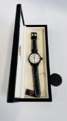 A GENTS WRIST WATCH MARKED "MOSCOW CLASSIC" 3603/00161001 ON BLACK LEATHER STRAP IN ORIGINAL FITTED
