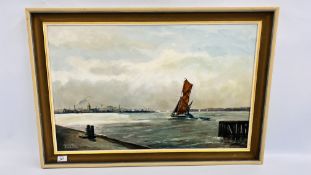 FRAMED OIL ON BOARD OF HARBOUR SCENE BEARING SIGNATURE ARTHUR A PANE W 78CM X 49CM.