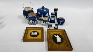 COLLECTION WEDGEWOOD CERAMICS INCLUDING CHEESE DISH, VASES, PLAQUES ETC.