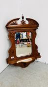 EDWARDIAN MAHOGANY WALL MIRROR WITH BRACKET SHELF W52CM, H 73CM.