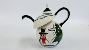 A LORNA BAILEY "SNOWMAN TEAPOT" BEARING SIGNATURE H 20CM.