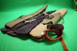 FOUR VARIOUS GUN SLIPS TO INCLUDE CANVAS AND LEATHER