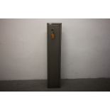 A STEEL THREE GUN CAPACITY SHOTGUN SAFE, KEYS WITH AUCTIONEER,