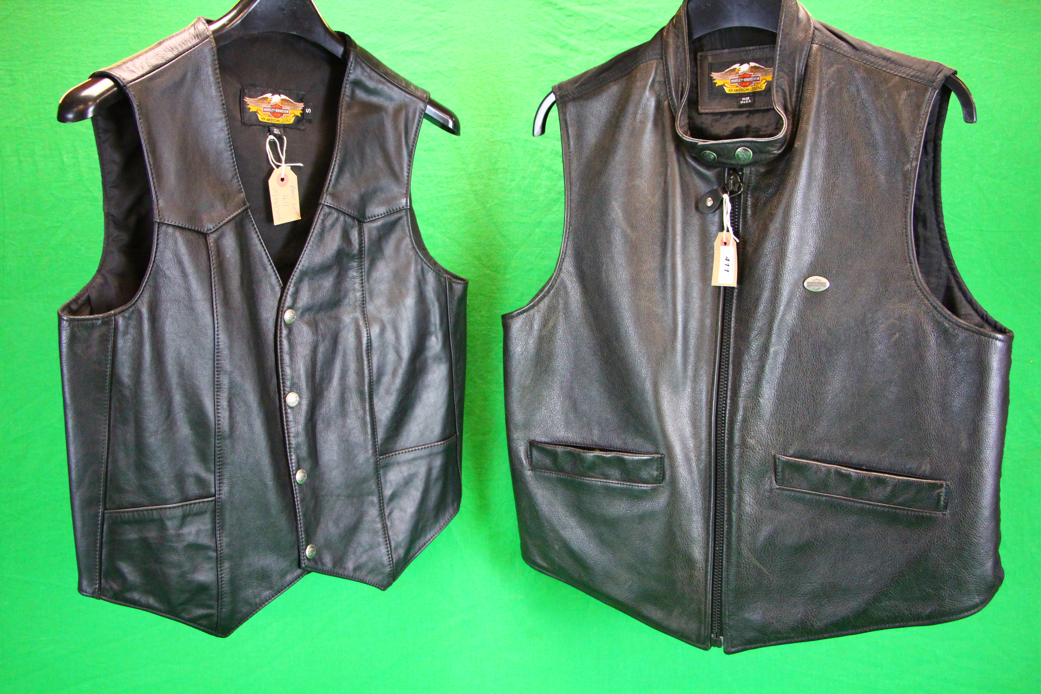 2 X HARLEY DAVIDSON BLACK LEATHER WAIST COATS SIZE L AND SIZE S