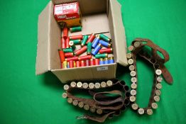 SMALL QUANTITY MIXED 12 GAUGE CARTRIDGES AND TWO LEATHER CARTRIDGE BELTS - (TO BE COLLECTED IN