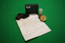 PERFECTA BLANK FIRING STARTING PISTOL WITH ORIGINAL BOX AND INSTRUCTIONS AND THREE TINS CONTAINING