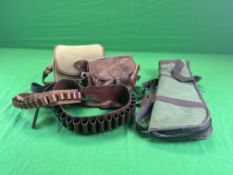 COLLECTION OF SHOOTING ACCESSORIES TO INCLUDE LEATHER CARTRIDGE BAG,