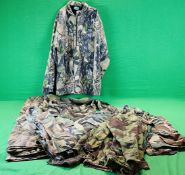 FIVE ASSORTED LIGHTWEIGHT CAMOUFLAGE JACKETS ALONG WITH RIDGELINE 3XL FLEECE,