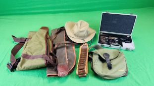 COLLECTION OF SHOOTING ACCESSORIES TO INCLUDE CASED MULTI BORE CLEANING KIT, DEBEN GUN SLEEVE,