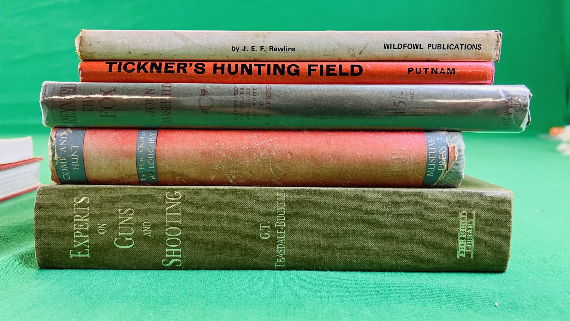 FIVE BOOKS RELATING TO HUNTING AND SHOOTING TO INCLUDE REYNARD THE FOX - JOHN MASEFIELD,