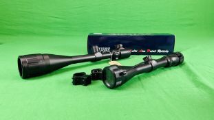 A 6-24X50 AOEG RIFLE SCOPE WITH MOUNTS AND HAWKE AIRMAX 3-9X40 SCOPE (NO MOUNTS)