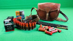 COLLECTION SHOOTING ACCESSORIES TO INCLUDE LEATHER CARTRIDGE BAG, 12G CARTRIDGE BELT,