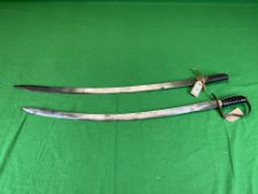 TWO STEEL REPRODUCTION DRESS SWORDS WITH BRASS HILTS - NO POSTAGE OR PACKING AVAILABLE