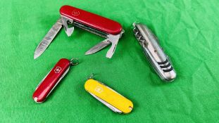 3 SWISS ARMY KNIVES + 1 OTHER POCKET KNIFE - NO POSTAGE OR PACKING AVAILABLE