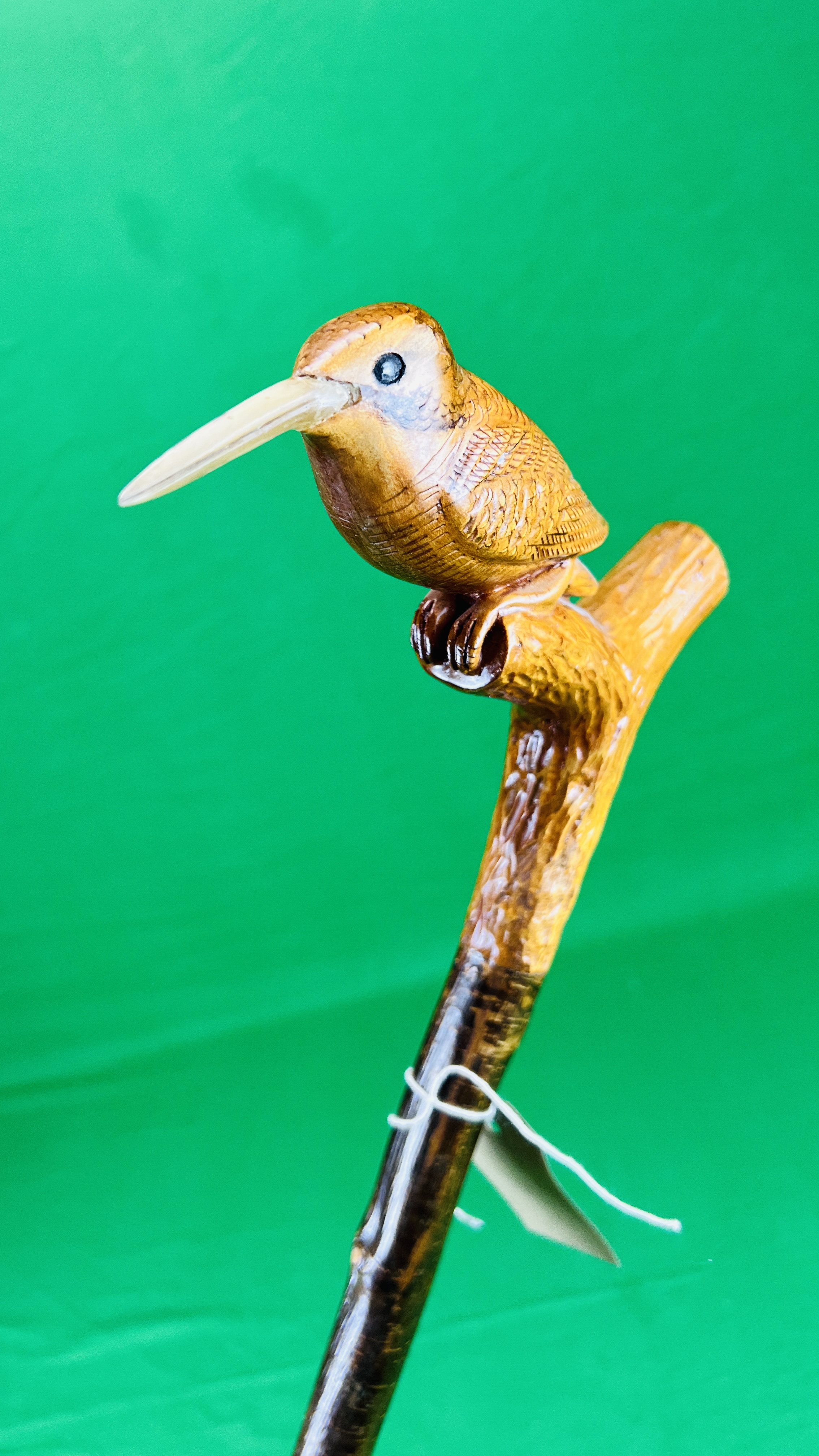 TWO RUSTIC WALKING STICKS WITH HANDCARVED KINGFISHER FINIALS - NO POSTAGE OR PACKING AVAILABLE - Image 5 of 7