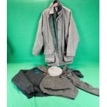 FOUR PIECES OF MEN'S COUNTRY CLOTHING TO INCLUDE BRONTE TWEED JACKET (NO VISIBLE SIZE, ZIP A/F),