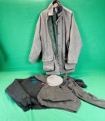 FOUR PIECES OF MEN'S COUNTRY CLOTHING TO INCLUDE BRONTE TWEED JACKET (NO VISIBLE SIZE, ZIP A/F),