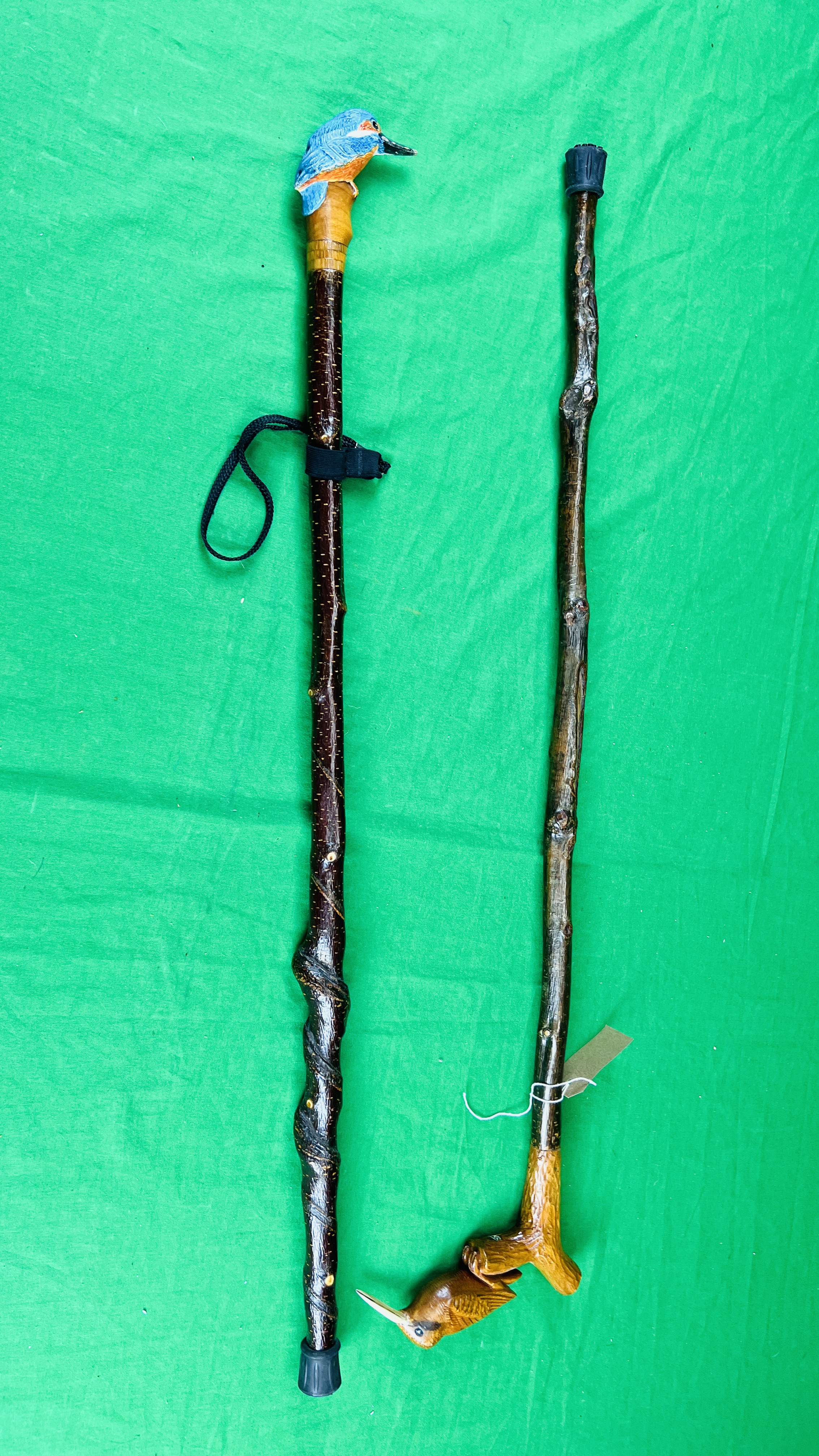 TWO RUSTIC WALKING STICKS WITH HANDCARVED KINGFISHER FINIALS - NO POSTAGE OR PACKING AVAILABLE - Image 7 of 7