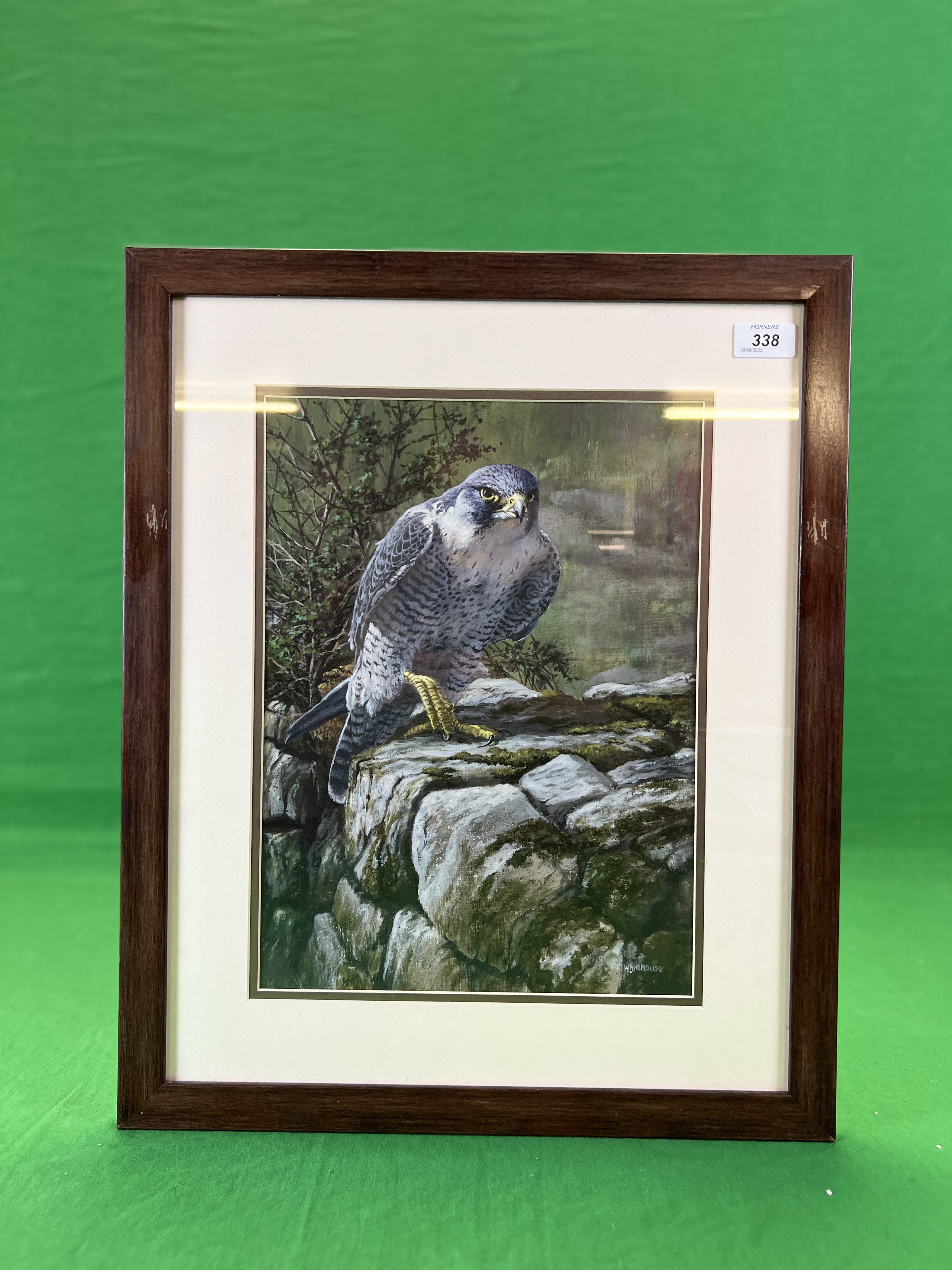 AN ORIGINAL FRAMED OIL ON BOARD DEPICTING AN EAGLE BEARING SIGNATURE J.