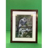 AN ORIGINAL FRAMED OIL ON BOARD DEPICTING AN EAGLE BEARING SIGNATURE J.